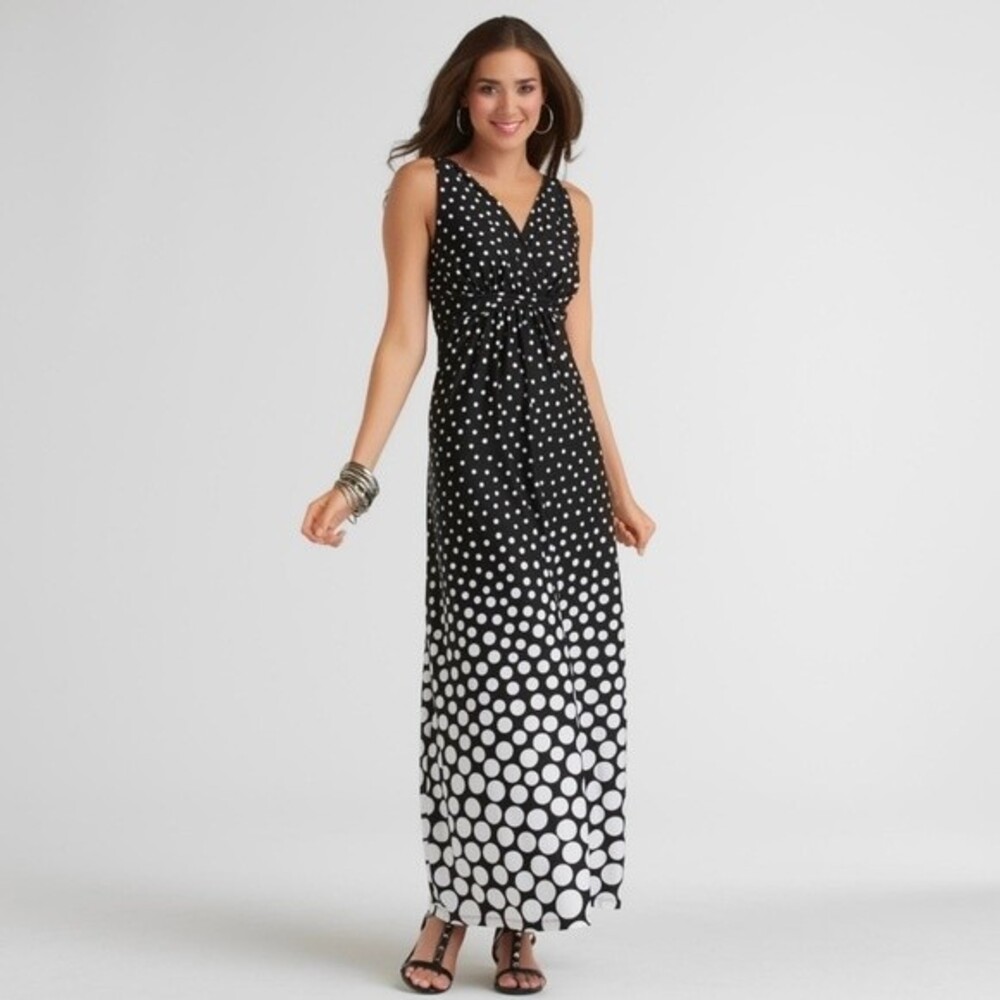 Metaphor black and white falling polka dots maxi dress size small